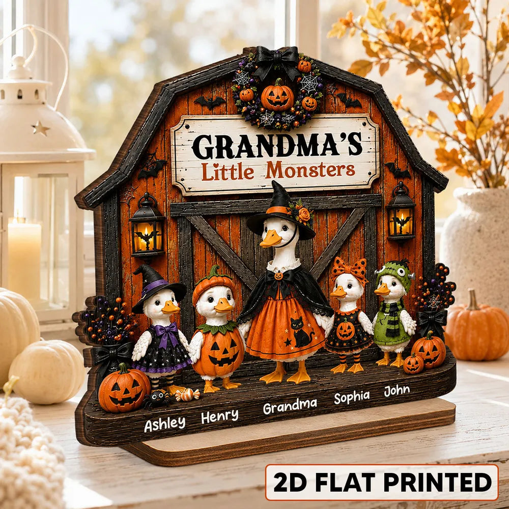 Grandma's Little Monsters Wooden Plaque, Personalized Duck Family Keepsake, Creative Gift for Grandma
