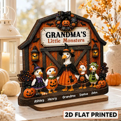 Grandma's Little Monsters Wooden Plaque, Personalized Duck Family Keepsake, Creative Gift for Grandma