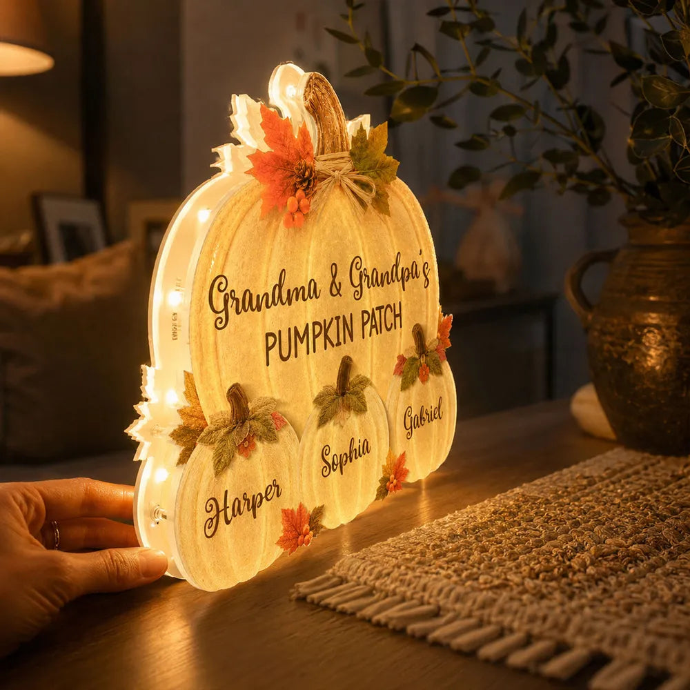 Acrylic Light Box with Glowing Pumpkin Patch, Heartwarming Personalized Fall Display, Creative Gift for Grandparents