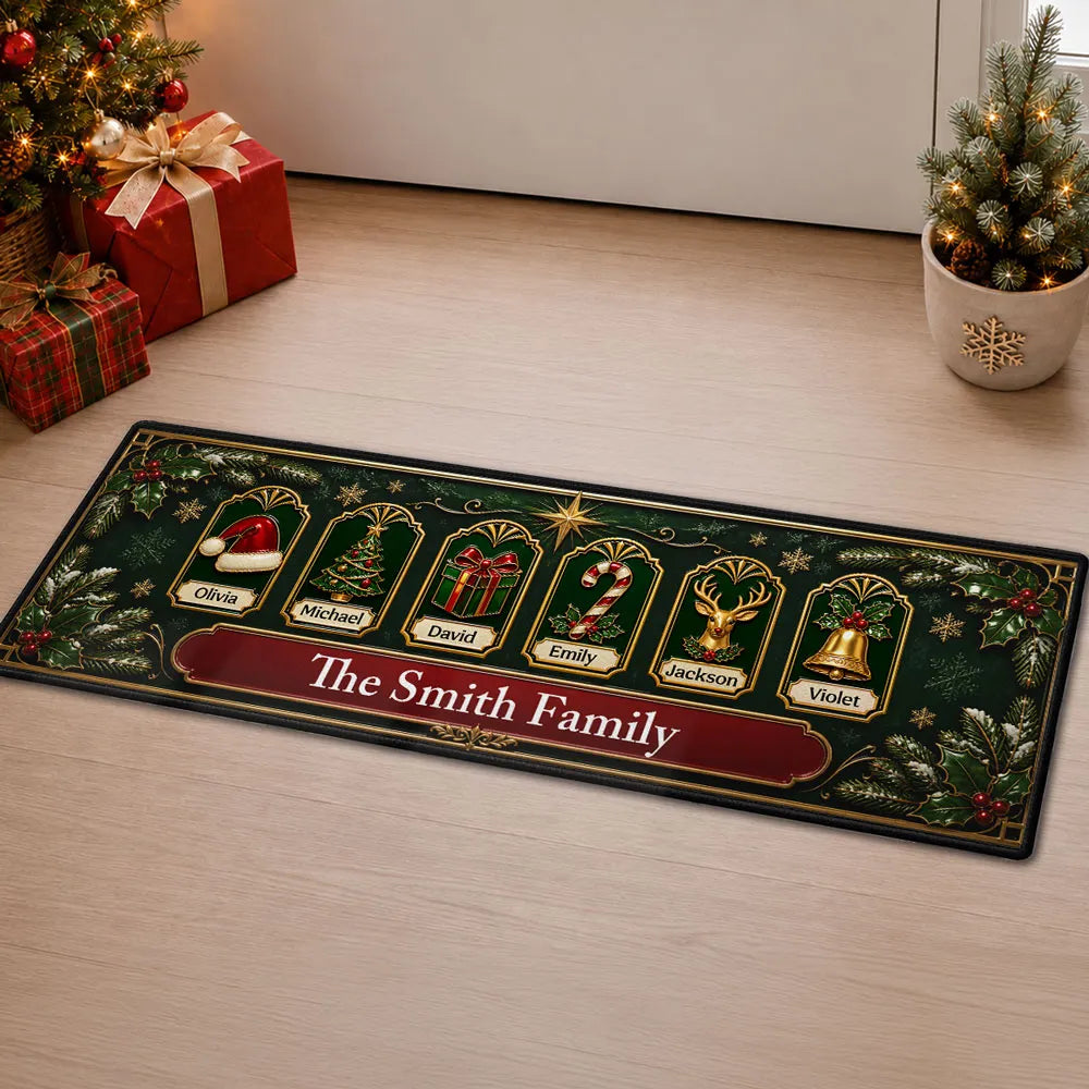 Christmas Doormat with Personalized Tree, Gift & Reindeer Icons, Heartwarming Creative Gift for Loved Ones