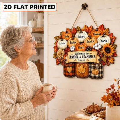 Personalized Wooden Sign with Fall Pumpkins for Porch Decor, Unique Gift for Grandma and Grandpa