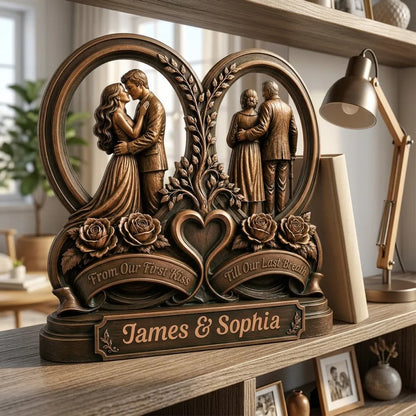 From Our First Kiss Till Our Last Breath 2-Layer Wooden Plaque, with Embracing Couple, Personalized Unique Gift for Partners