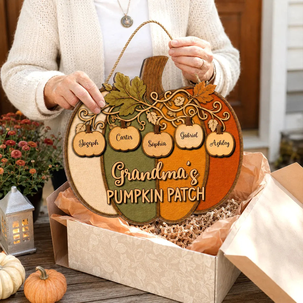Personalized Wooden Sign, Colorful Pumpkin Patch Front Door Decor, Unique Fall Gift for Grandma & Grandpa