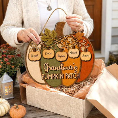 Personalized Wooden Sign, Colorful Pumpkin Patch Front Door Decor, Unique Fall Gift for Grandma & Grandpa