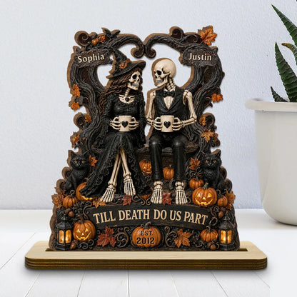Personalized 2-Layer Wooden Plaque, Gothic Skeleton Couple With Mugs, Unique Anniversary Gift for Couples