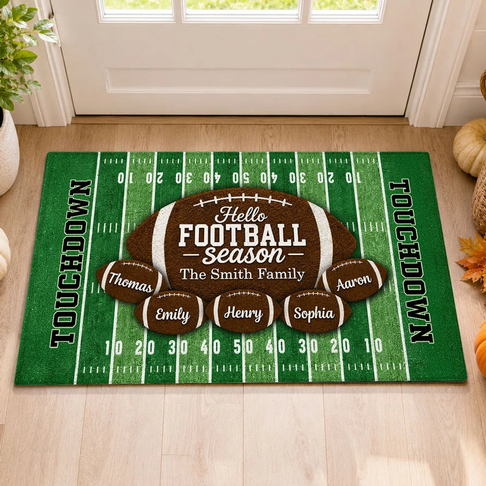 Hello Football Season Personalized Standard Doormat, Family Game Day Welcome, Creative Gift for Football Fans
