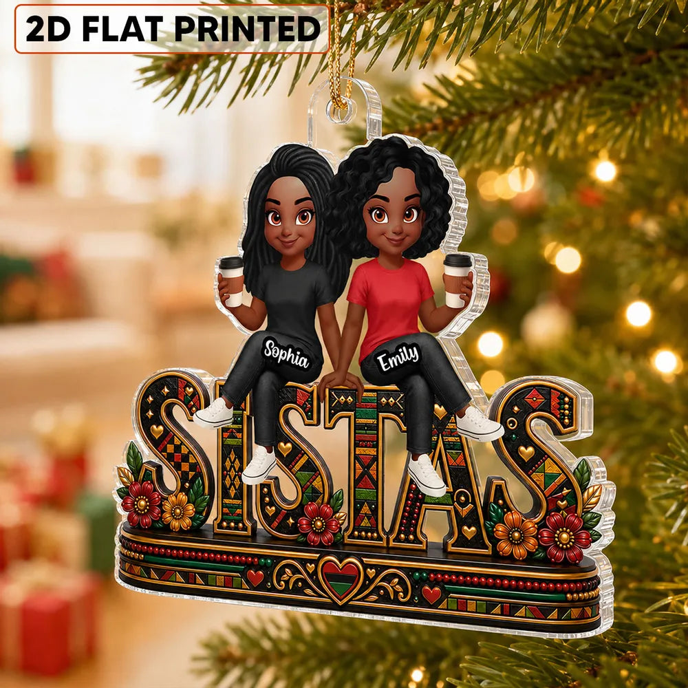 Personalized Acrylic Ornament, Sistas Holding Coffee, Heartwarming Tree Decor, Creative Gift for a Close Friend