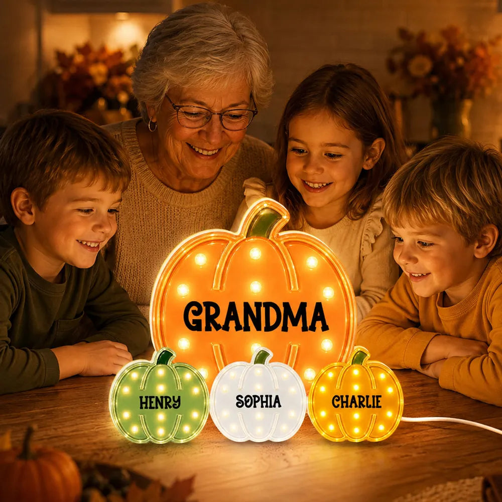 Grandma Pumpkin Acrylic Light Box, Personalized Family Keepsake, Creative Gift with a Cozy Glow