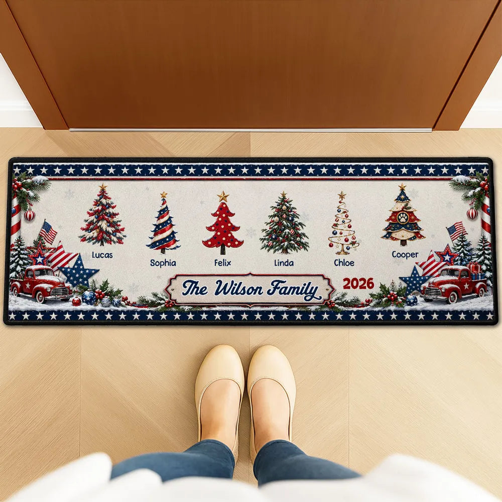 Personalized Standard Doormat, Vintage Trucks and Christmas Trees for a Warm Family Welcome, Creative Gift for Family