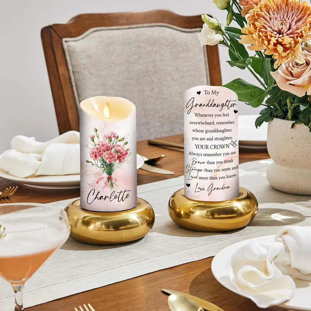 Personalized You Are Loved Flameless LED Candle, Warm Floral Keepsake and Creative Gift for Granddaughter from Grandma
