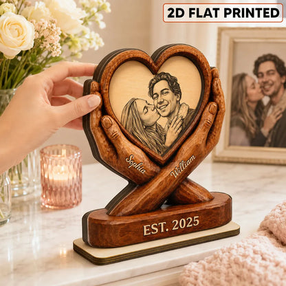 Personalized 2-Layer Wooden Plaque, Smiling Couple in a Heart, Unique Anniversary Gift