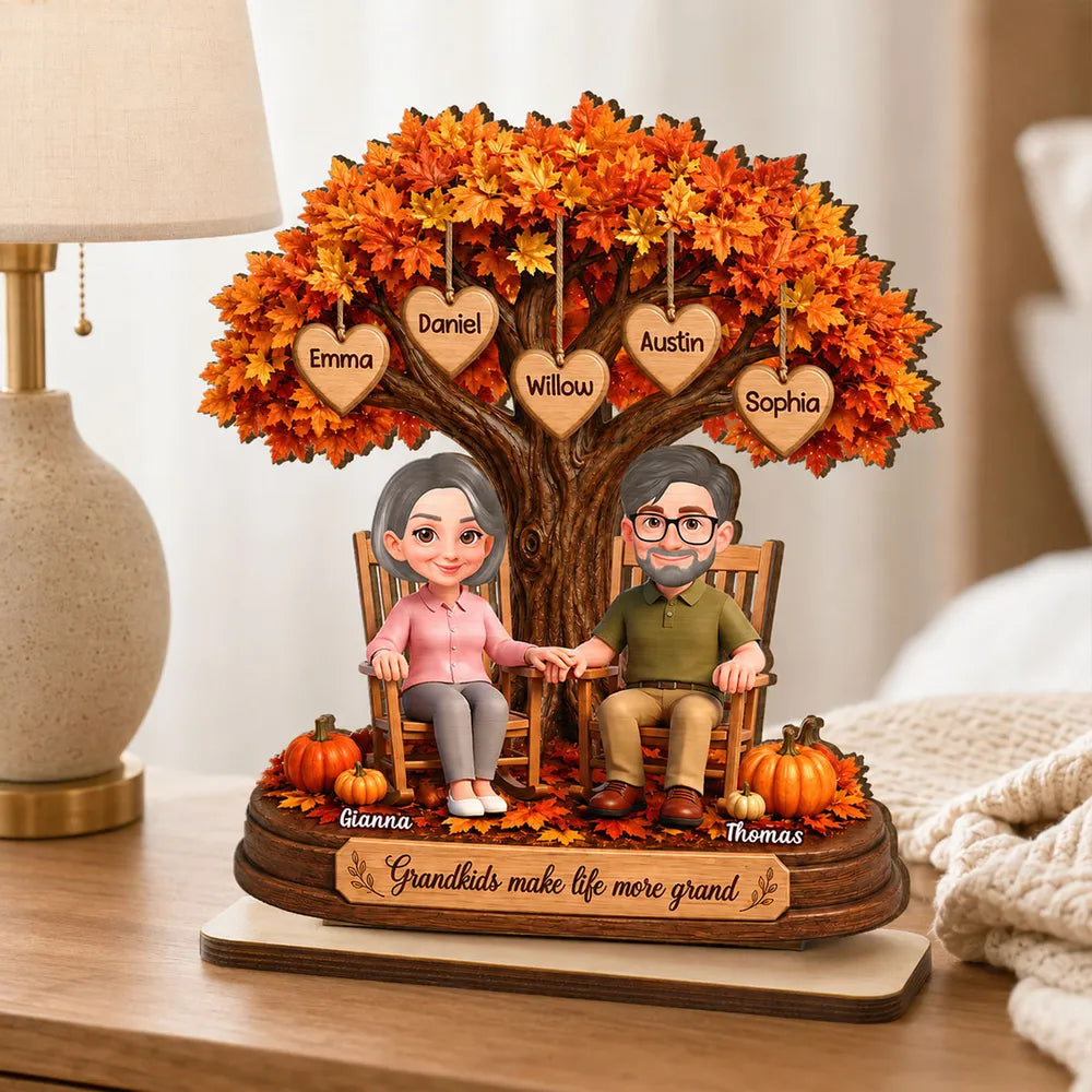 Personalized Grandparents Holding Hands 2-Layer Wooden Plaque, Grandkids Make Life More Grand, Creative Family Gift