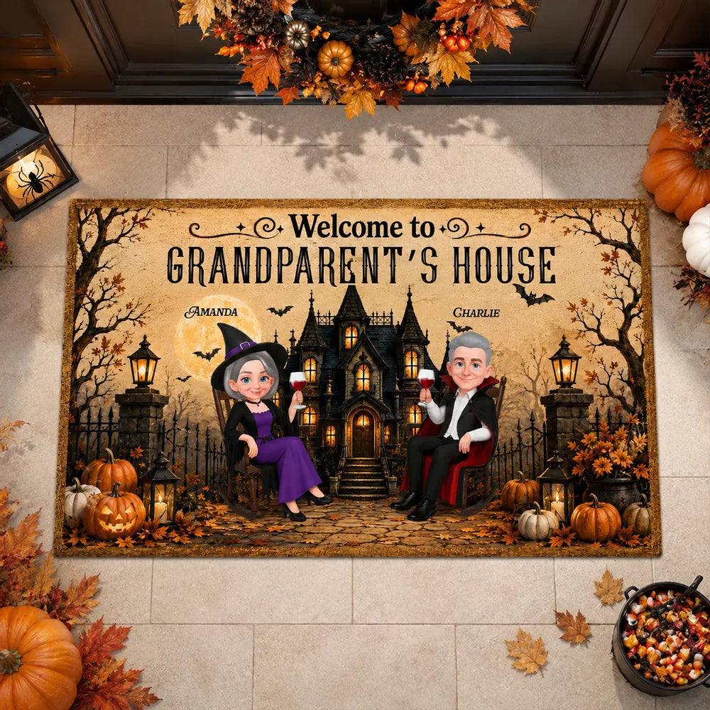 Welcome to Grandparent's House Standard Doormat, Personalized Autumn Scene, Creative Gift for Grandma & Grandpa