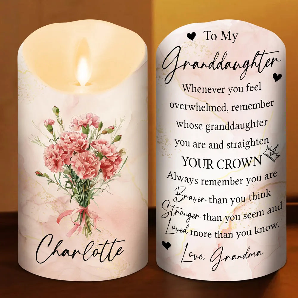Personalized You Are Loved Flameless LED Candle, Warm Floral Keepsake and Creative Gift for Granddaughter from Grandma