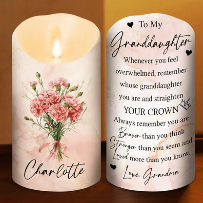 Personalized You Are Loved Flameless LED Candle, Warm Floral Keepsake and Creative Gift for Granddaughter from Grandma