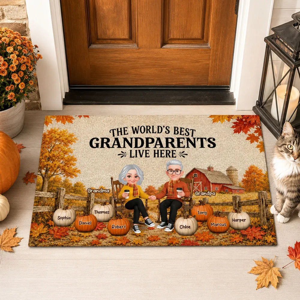 Grandparents Live Here Standard Doormat, Personalized Fall Farmhouse Decor, Creative Gift for Grandparents