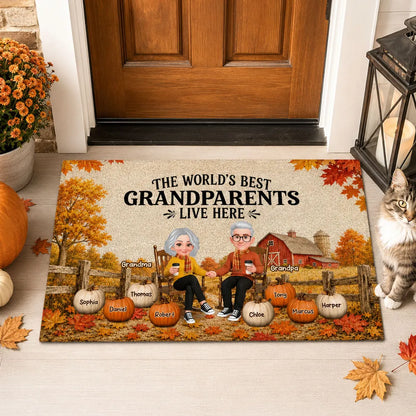 Grandparents Live Here Standard Doormat, Personalized Fall Farmhouse Decor, Creative Gift for Grandparents