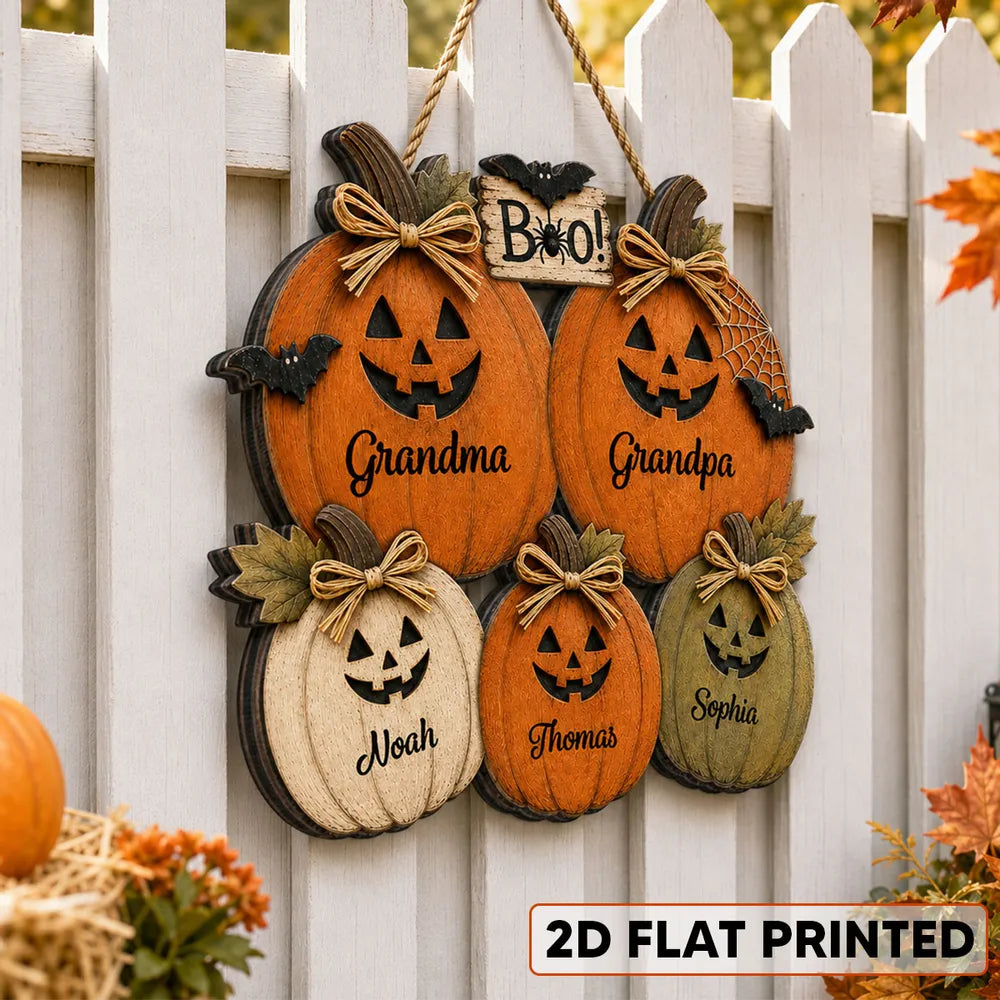 Personalized Wooden Sign with Grandma and Grandpa Pumpkins, Rustic Halloween Door Decor, Unique Gift for Grandparents