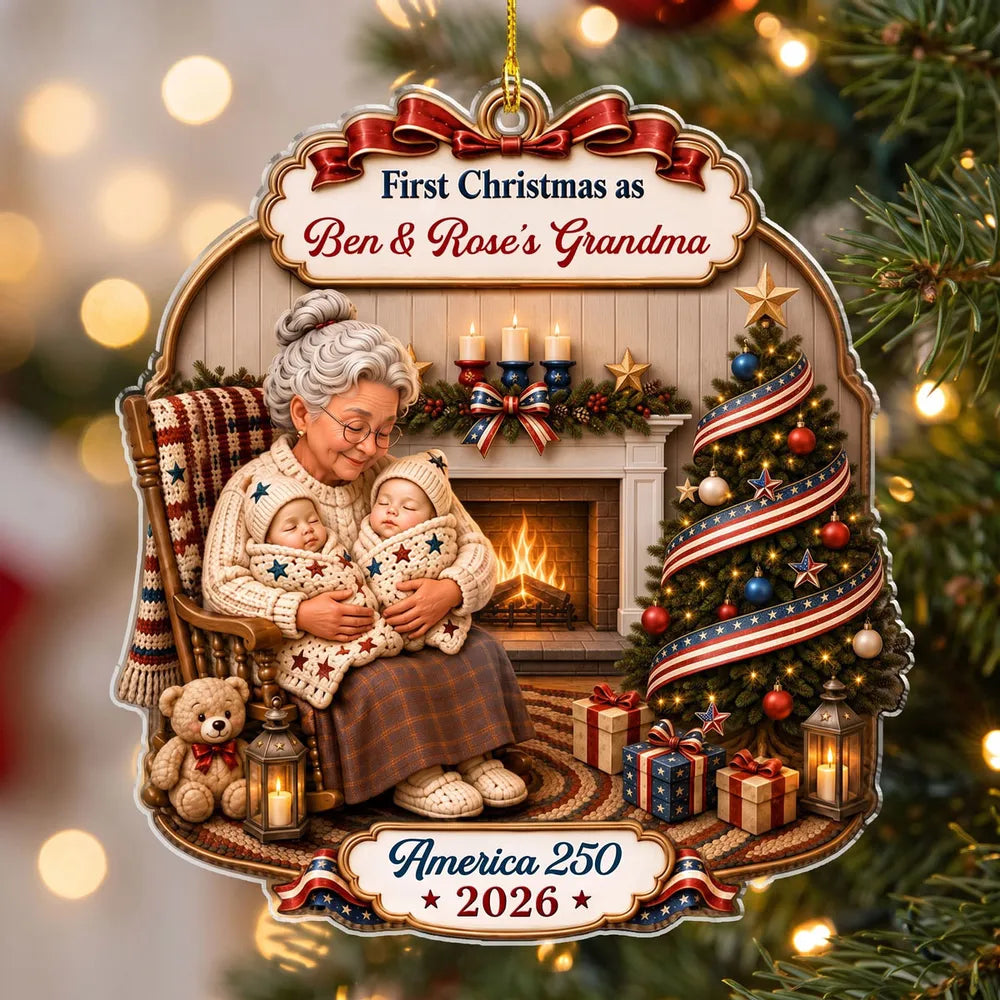 Personalized America 250 Ornament for Grandma, First Christmas 2026 Patriotic Family Gift