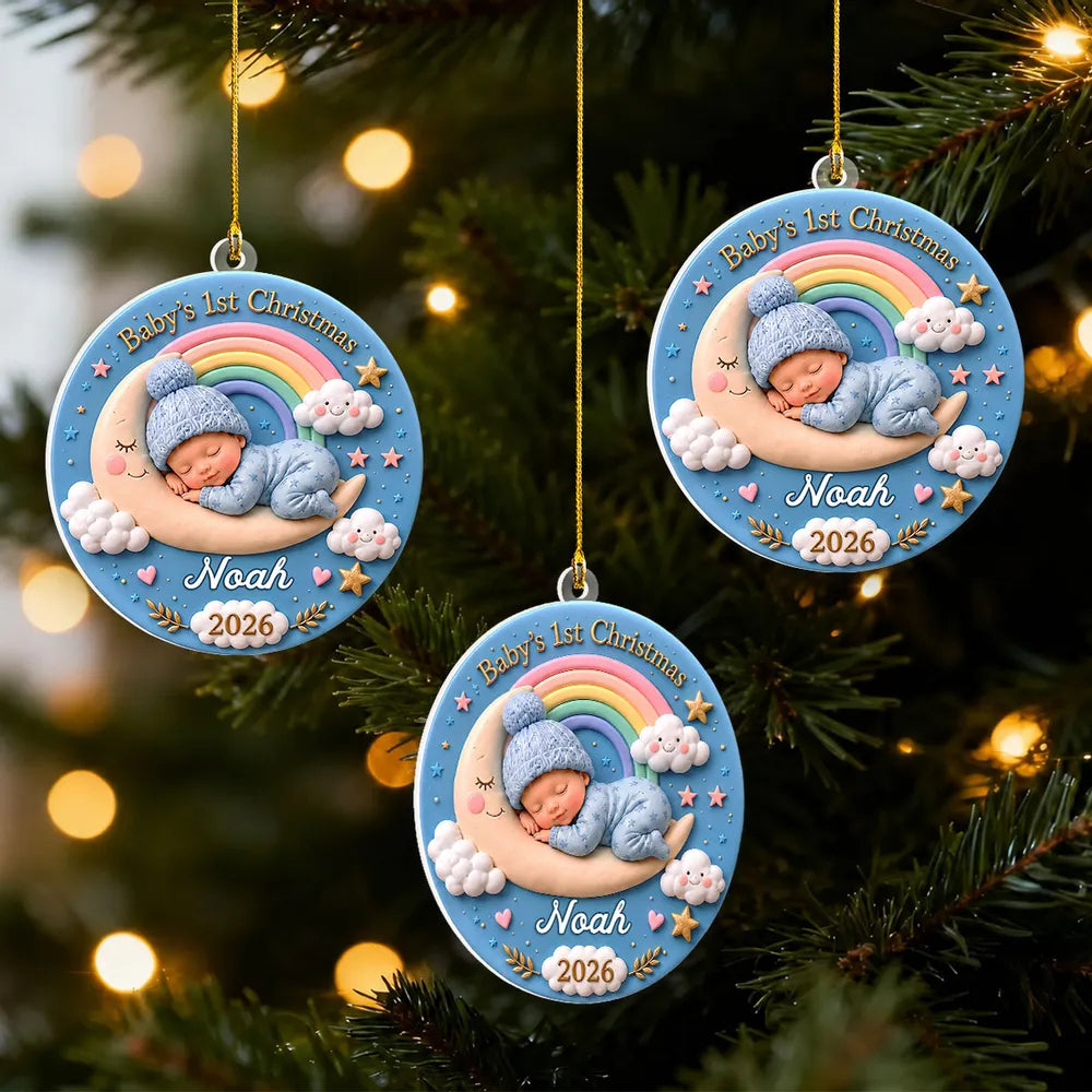 Personalized Baby’s First Christmas Ornament, Faux 3D Effect 2D Printed Acrylic Keepsake, Custom Name & Year Gift for New Parents