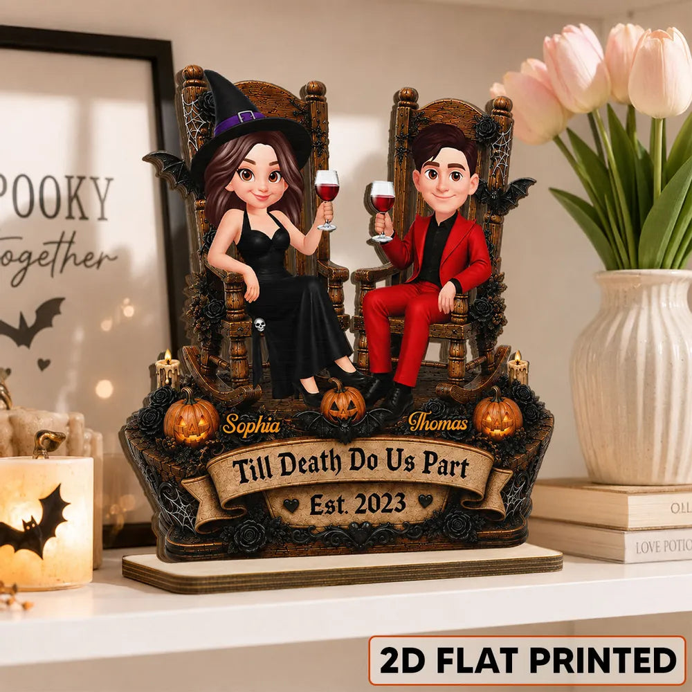 Personalized Wooden Plaque, Till Death Do Us Part Couple Toasting, Creative Halloween Gift for a Partner