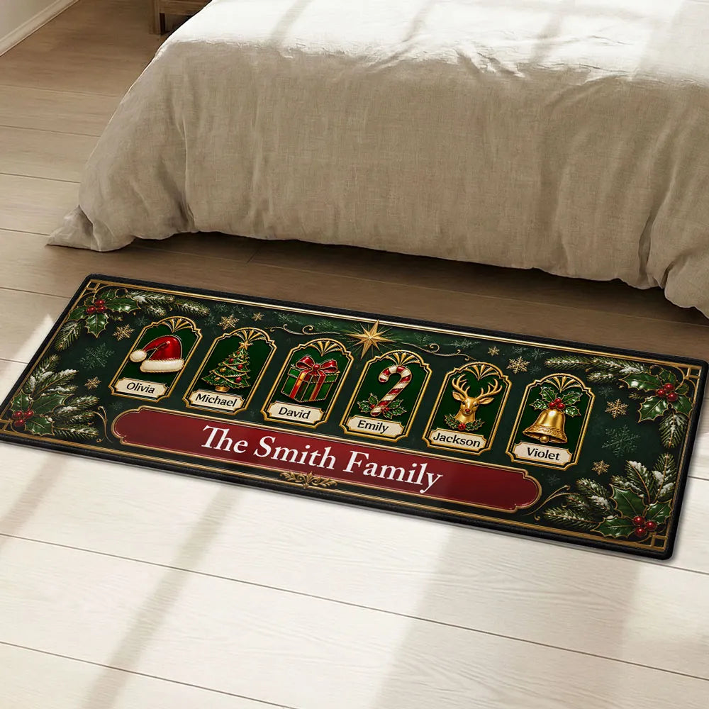 Christmas Doormat with Personalized Tree, Gift & Reindeer Icons, Heartwarming Creative Gift for Loved Ones