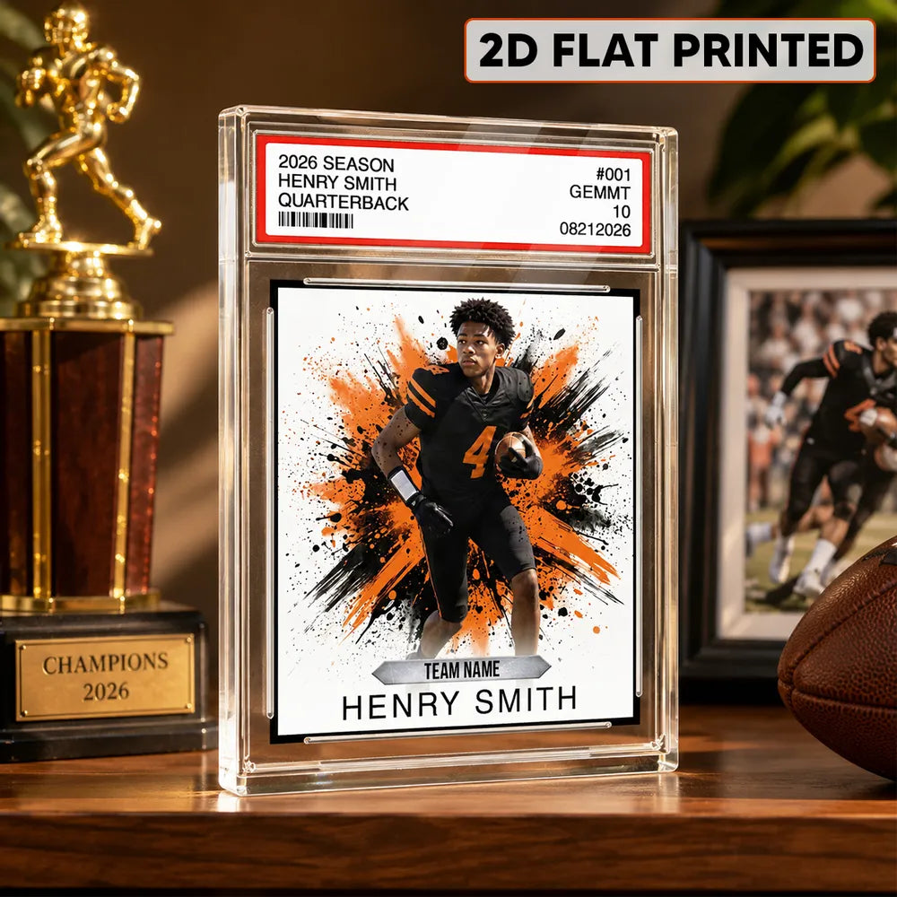 Rectangle Acrylic Block Plaque, Personalized Red & Gold Football Keepsake, Creative Gift for Players