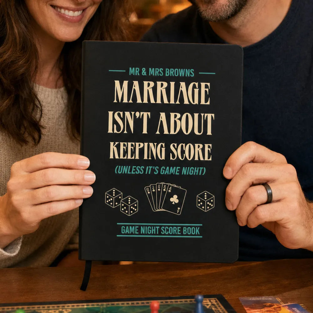 Leather Journal, Personalized Marriage Isn't About Keeping Score Quote, Warm Brown Creative Gift for Husband & Wife