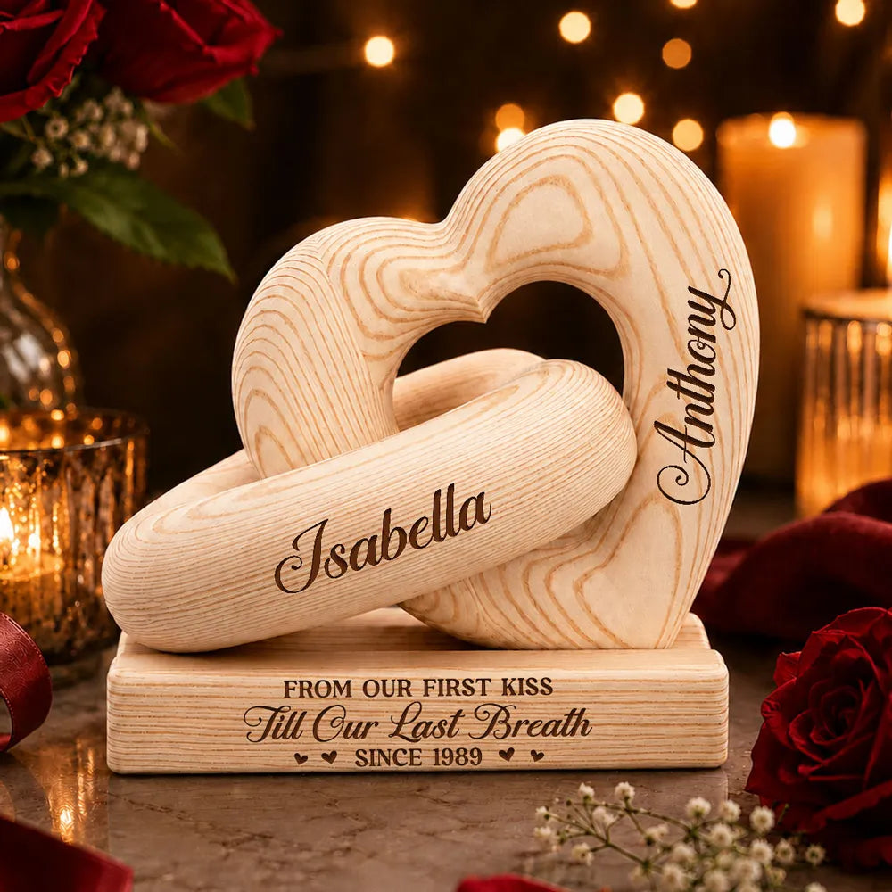 Personalized Heart Sculpture With Base, Intertwined Love Keepsake, Unique Anniversary Gift for Couples