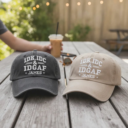 Personalized Brushed Cotton Baseball Cap, Vintage Charcoal Attitude Text, Unique Gift for a Friend