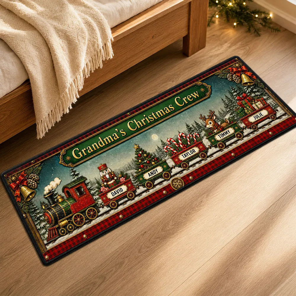 Personalized Standard Doormat, Snowy Christmas Train Design, Unique Gift for Grandma