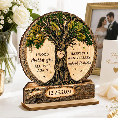 Personalized 2-Layer Wooden Plaque with Intertwined Couple Tree, Unique Anniversary Gift for Spouse