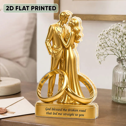 Shaped Acrylic Block Plaque, Personalized Golden Couple & Rings, Creative Romantic Gift for Spouse