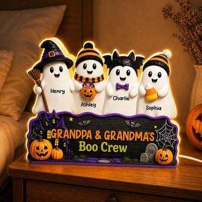 Personalized Acrylic Light Box, Smiling Ghost Boo Crew Halloween Decor, Unique Gift for Grandparents
