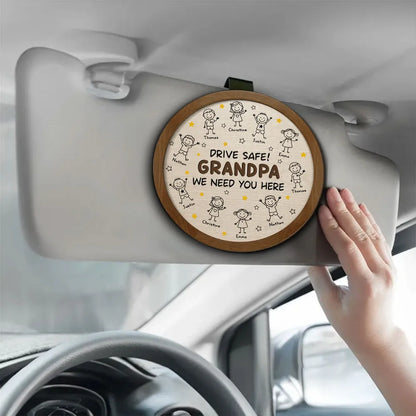 Personalized Car Visor Clip For Grandpa, Unique Custom Drive Safe Gift With Cute Child Doodles