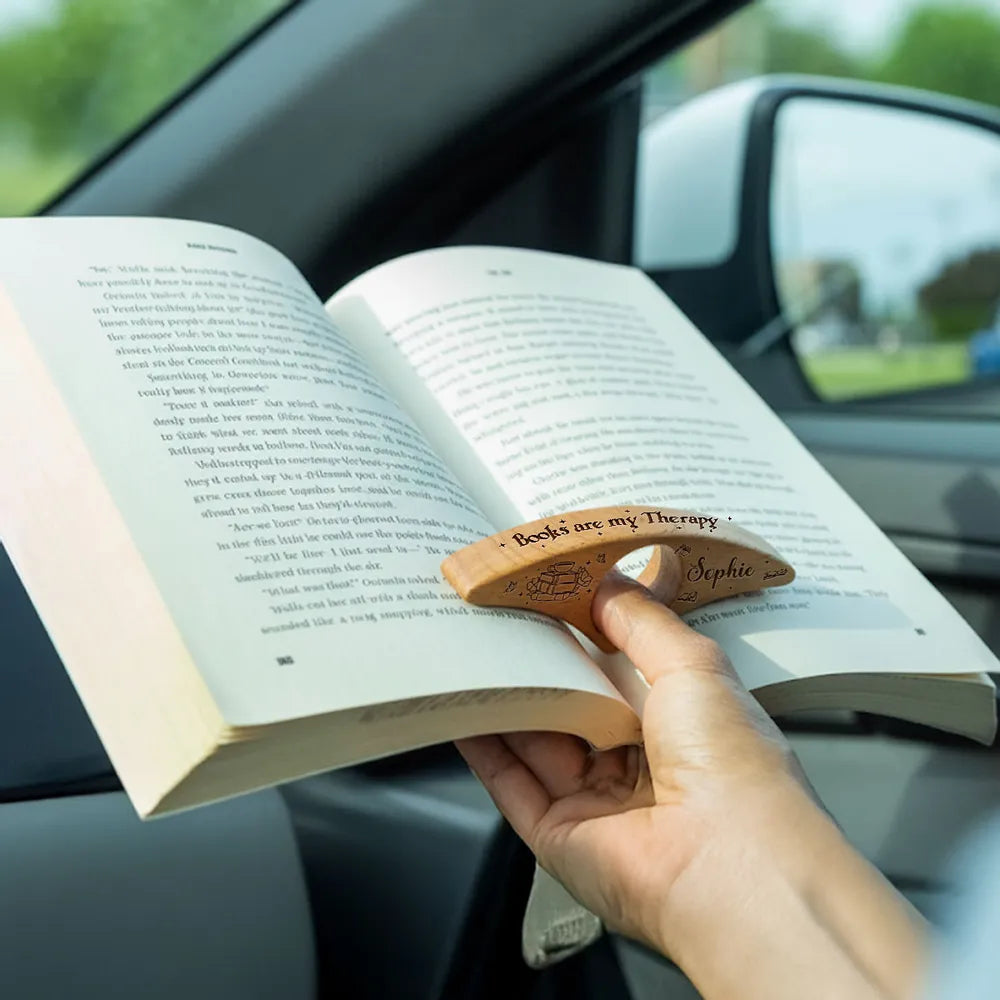 Personalized Book Page Holder with Books Are My Therapy Quote, Holding an Open Book, Unique Gift for Book Lovers