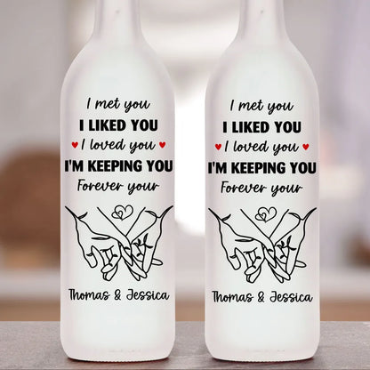 Personalized Bottle Lamp With I Am Keeping You Quote, Warm Glow Bedroom Decor, Unique Romantic Gift for Couples