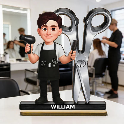 2-Layer Wooden Plaque Hairdresser Cartoon With Scissors Salon Decor A Unique Creative Gift For Hairstylists