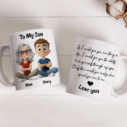 Personalized Ceramic Mug with Mom and Son Cartoon Quote, Love You Gift for Son, Daily Coffee Reminder