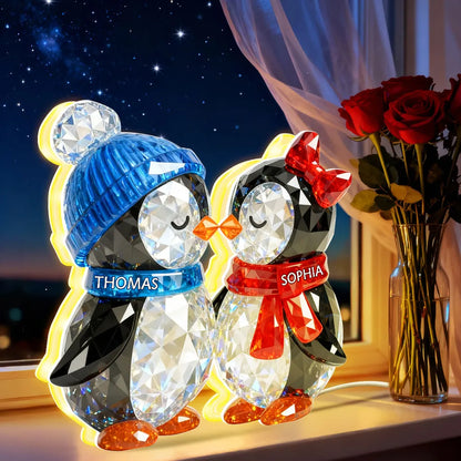 Custom Penguin Couple Acrylic Light Box with Names, Romantic LED Night Light Gift for Couples