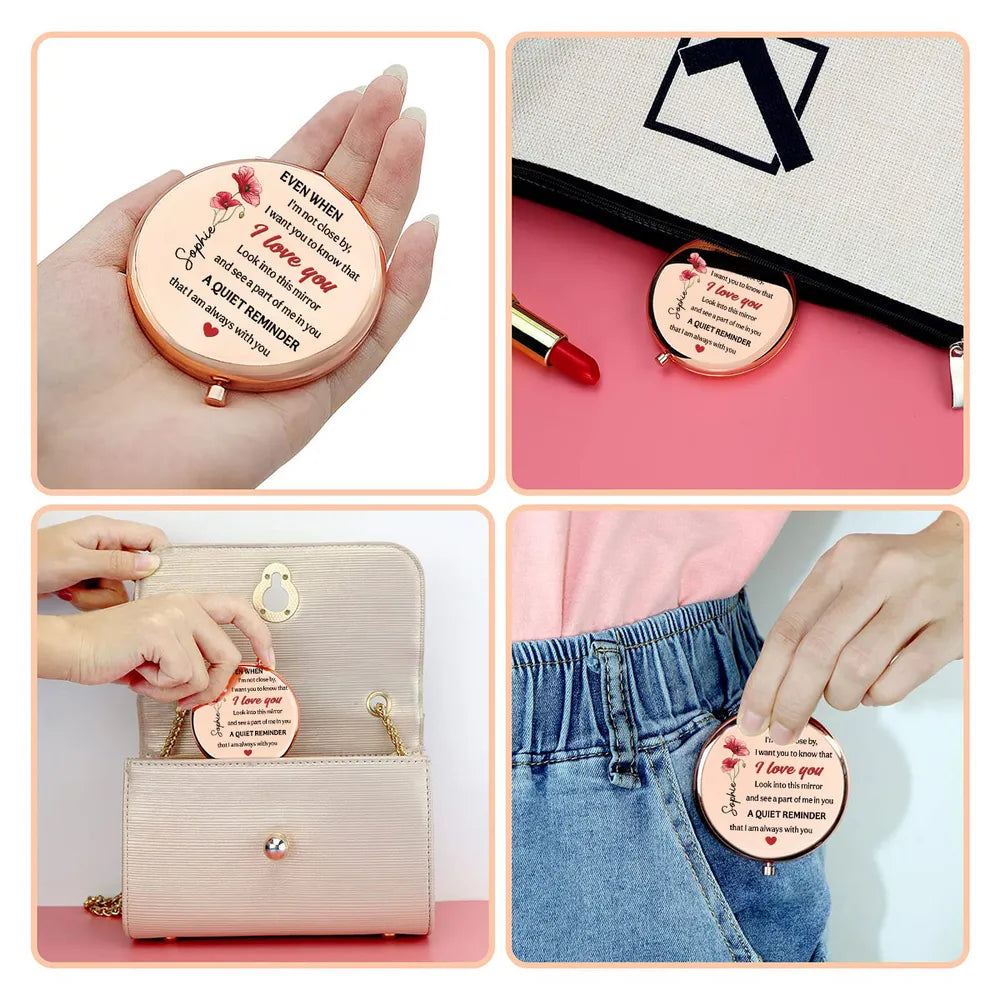 A Part Of Me In You Metal Compact Mirror, Personalized Love Message Gift for Wife or Girlfriend, Sweet Daily Reminder
