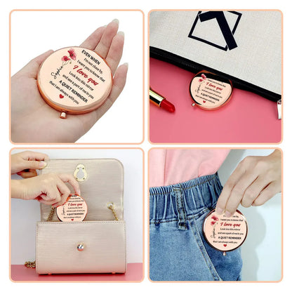 A Part Of Me In You Metal Compact Mirror, Personalized Love Message Gift for Wife or Girlfriend, Sweet Daily Reminder