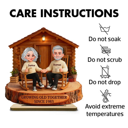 2-Layer Wooden Plaque Personalized Couple Cabin Scene Growing Old Together Style for Living Room Display Heartwarming Unique Gift