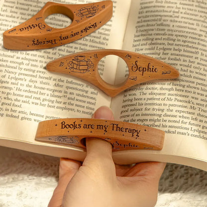 Personalized Book Page Holder with Books Are My Therapy Quote, Holding an Open Book, Unique Gift for Book Lovers