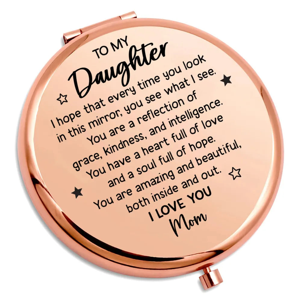 Personalized Metal Compact Mirror, Blush Floral Daughter Keepsake, Unique Gift from Mom