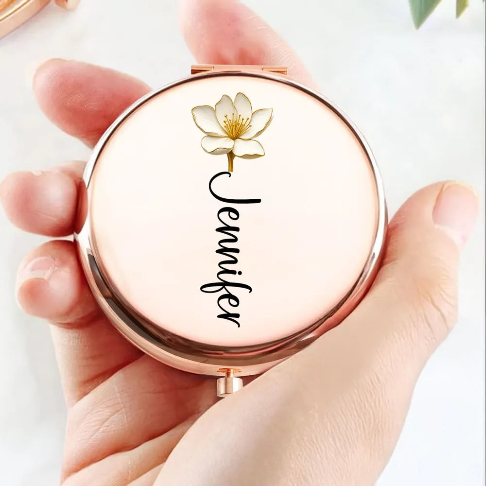 Personalized Metal Compact Mirror, Blush Floral Daughter Keepsake, Unique Gift from Mom