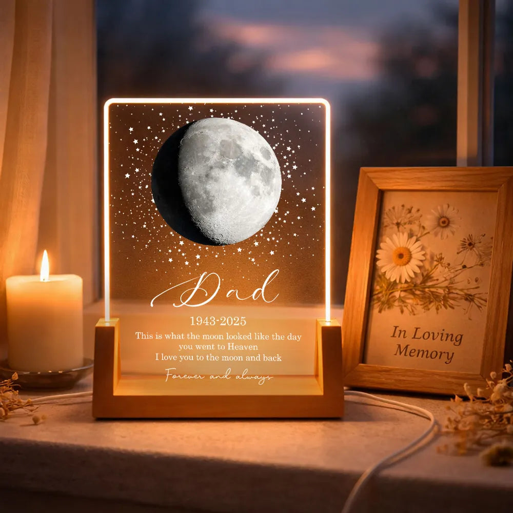 Personalized Moon Memorial LED Light Frame, Day You Went to Heaven Unique Gift for Dad's Family