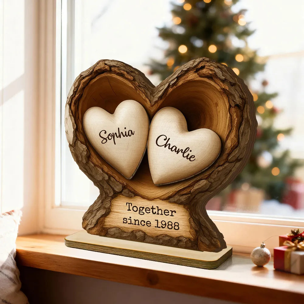 Personalized 2-Layer Wooden Plaque Tree Heart Keepsake for Couples, Rustic Romantic Display, Unique Gift for Wife or Husband
