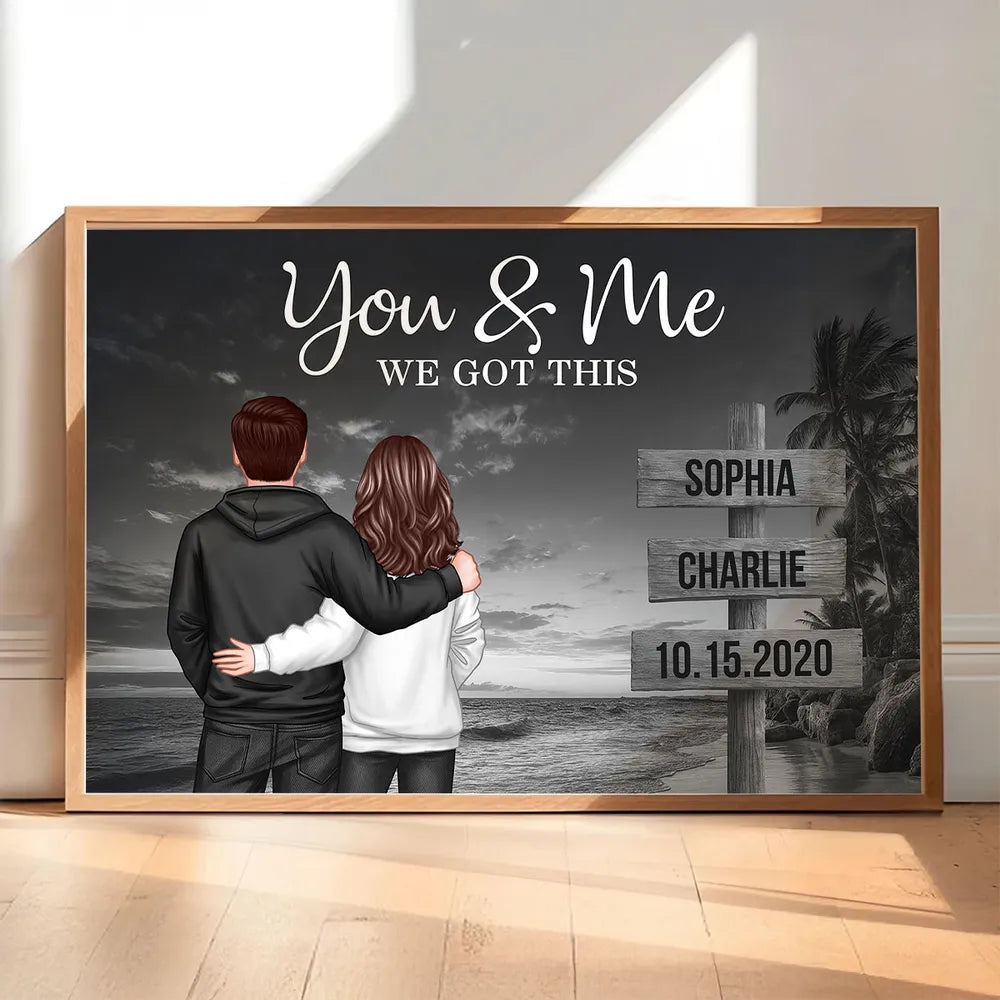 You & Me We Got This Personalized Poster, Sunset Beach Couple Wall Decor, Heartwarming Keepsake, Creative Gift