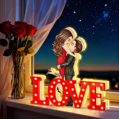 Personalized Love Acrylic Light Box, Kissing Couple in Warm Glow, Unique Romantic Gift for Wife Husband Girlfriend Boyfriend